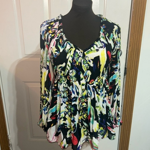 Sunny Leigh Petite Multi Color Long Sleeve Baby Doll Top Size PL - Picture 1 of 5